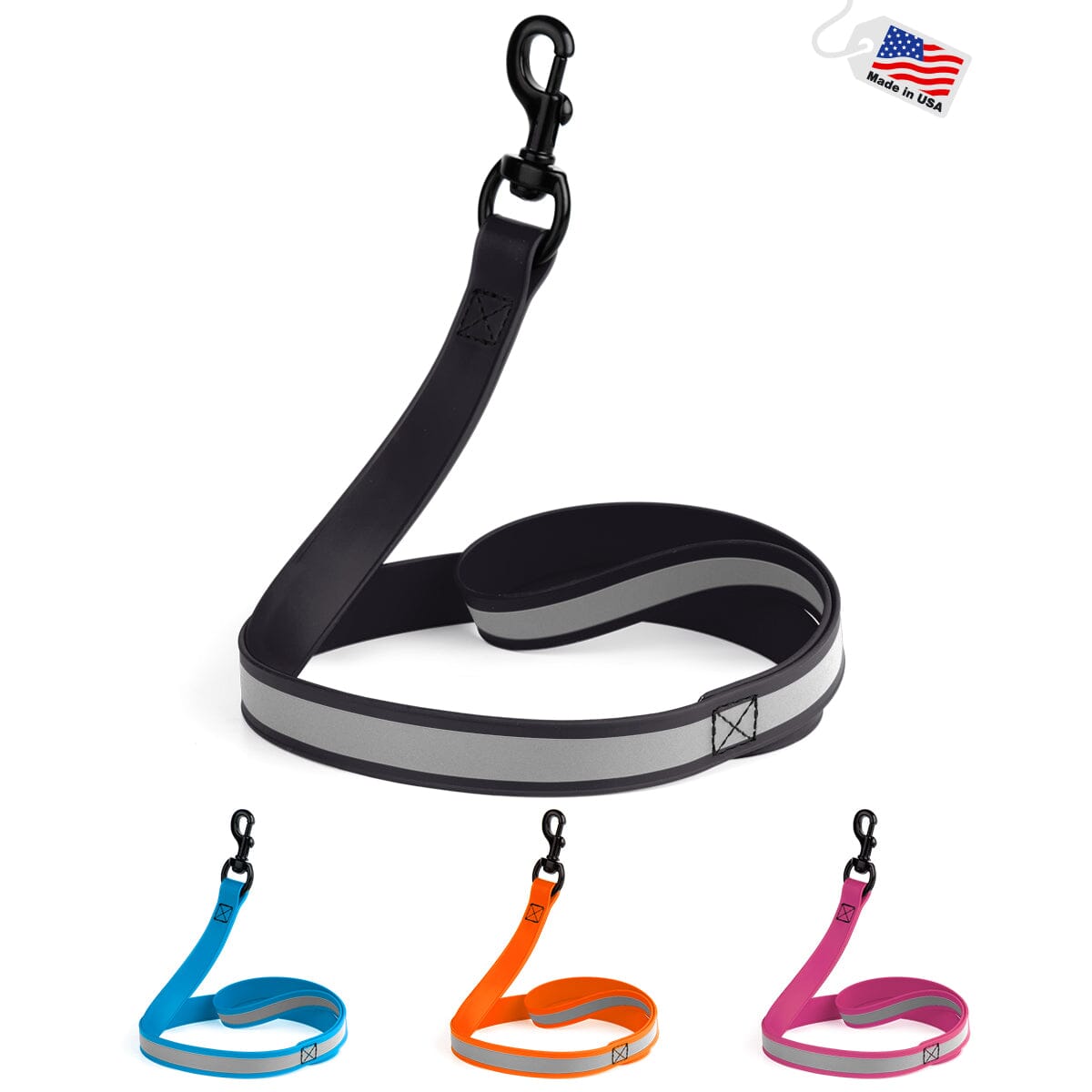 Reflective Biothane Dog Leash with Black Hardware by Dogline
