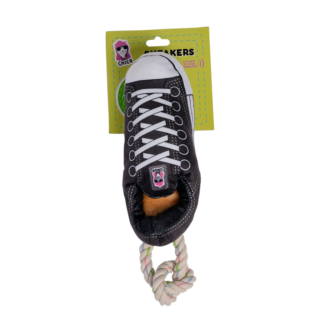 Squeaky Comfort Plush Sneaker Dog Toy – with Treat Compartment, Safe & Durable – Black by American Pet Supplies