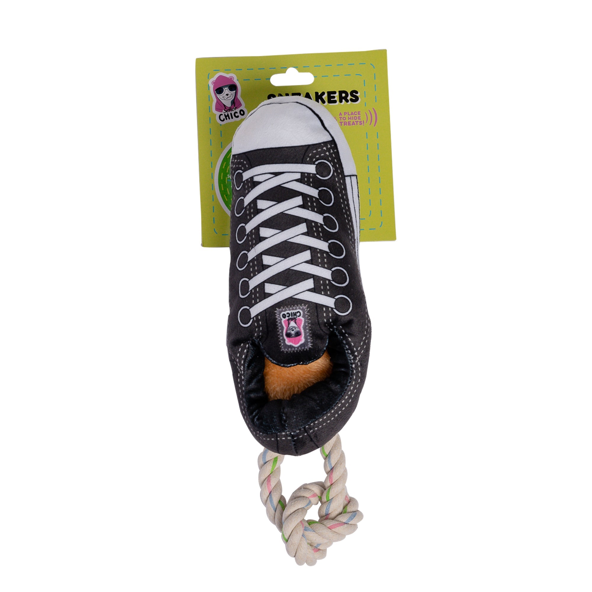 Squeaky Comfort Plush Sneaker Dog Toy – with Treat Compartment, Safe & Durable – Black by American Pet Supplies