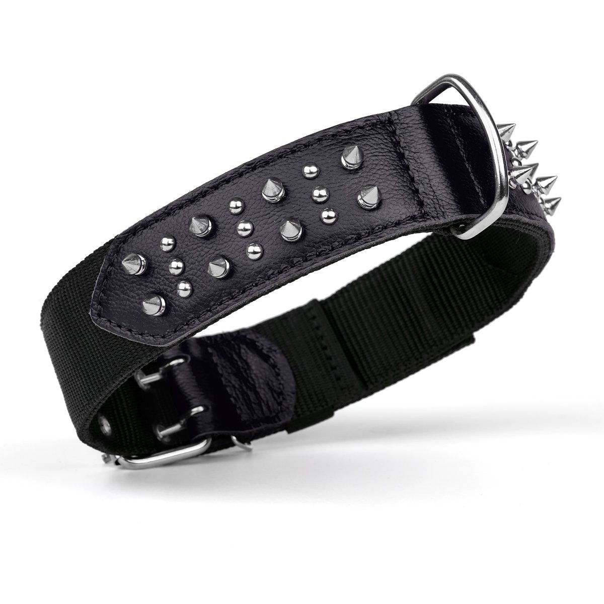 Leather + Nylon Spiked Dog Collar by Dogline