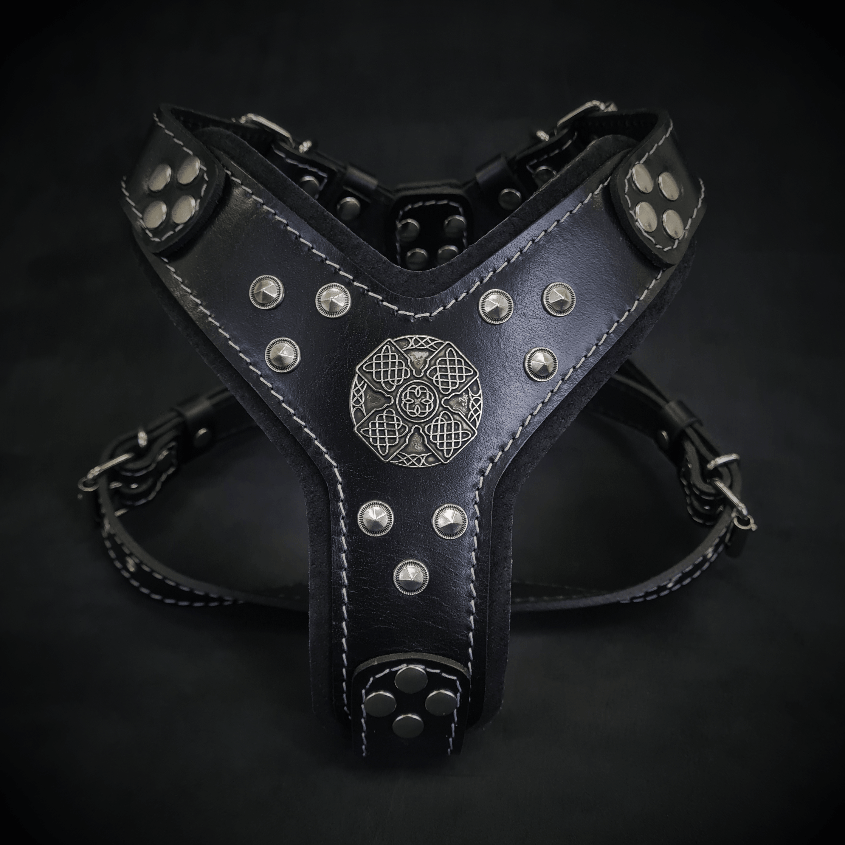 The ''Maximus'' harness black & silver Small to Medium Size by Bestia Dog Gear