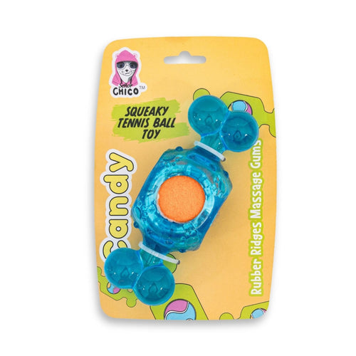 Blue Candy-Inspired Squeaky Tennis Ball Dog Chew Toy – TPR, Durable & Promotes Dental Health by American Pet Supplies