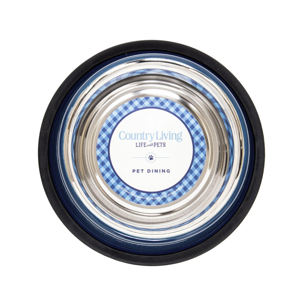 Country Living Set of 2 Ribbed Non-Slip Pet Bowls – Poseidon Blue by American Pet Supplies