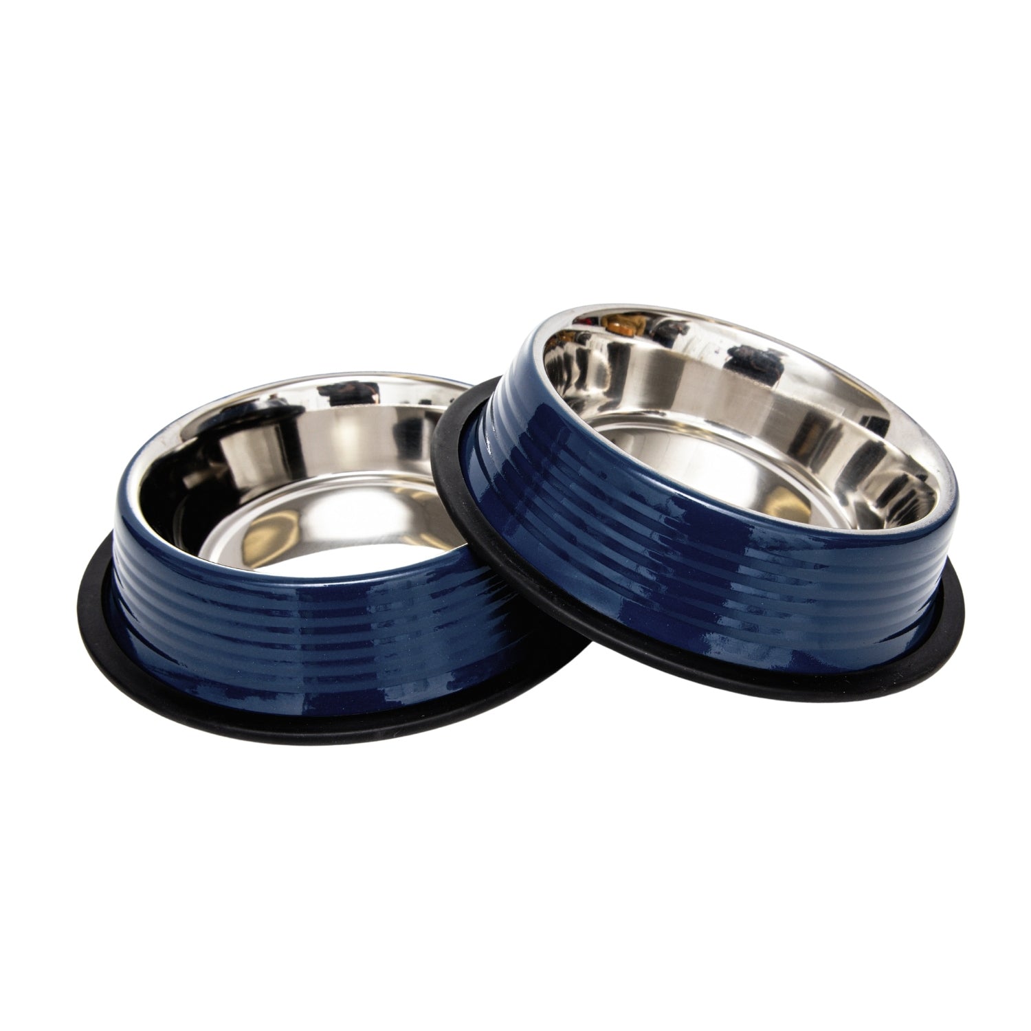 Country Living Set of 2 Ribbed Non-Slip Pet Bowls – Poseidon Blue by American Pet Supplies