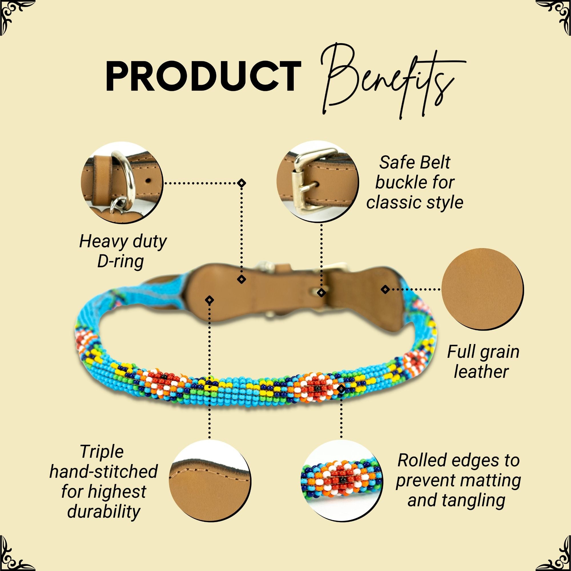 Blue Vogue Sambboho dog collar (rolled) by Sambboho