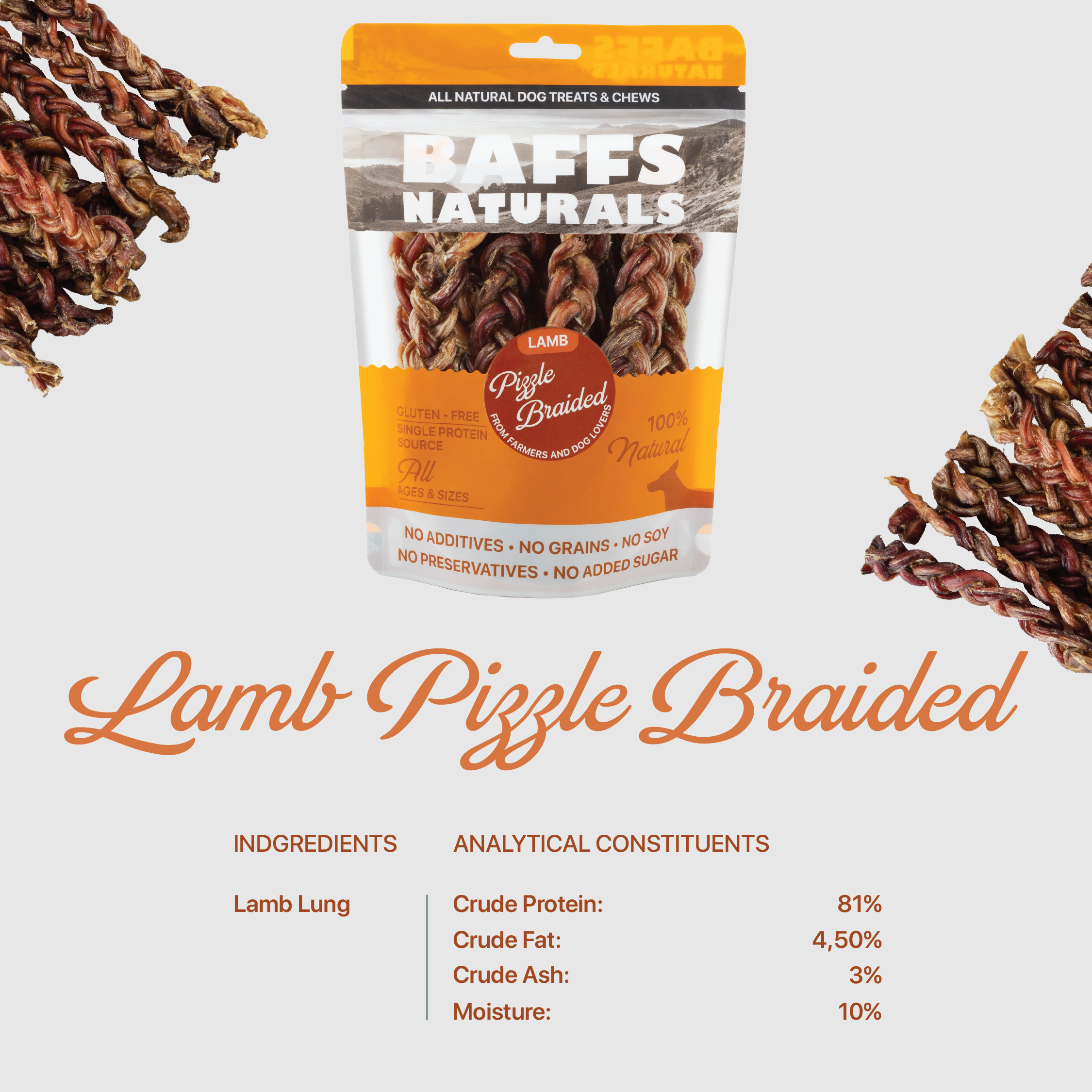 BAFFS NATURALS Braided Lamb Pizzle Chews – Long-Lasting, All-Natural Dog Treats (8oz Bag) by American Pet Supplies