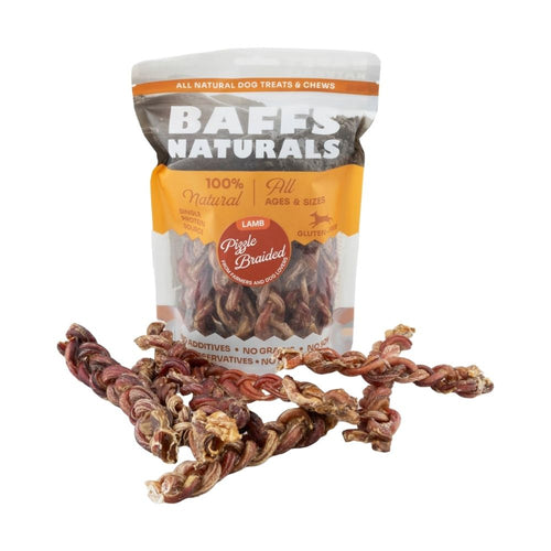 BAFFS NATURALS Braided Lamb Pizzle Chews – Long-Lasting, All-Natural Dog Treats (8oz Bag) by American Pet Supplies
