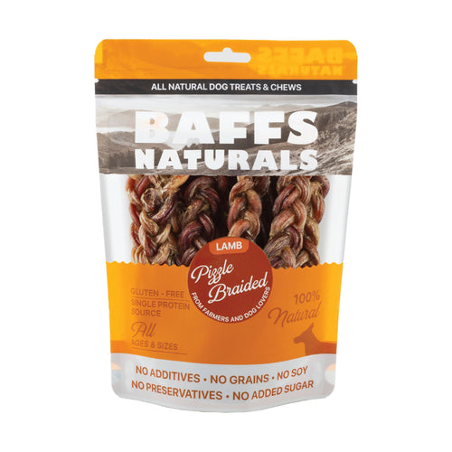 BAFFS NATURALS Braided Lamb Pizzle Chews – Long-Lasting, All-Natural Dog Treats (8oz Bag) by American Pet Supplies