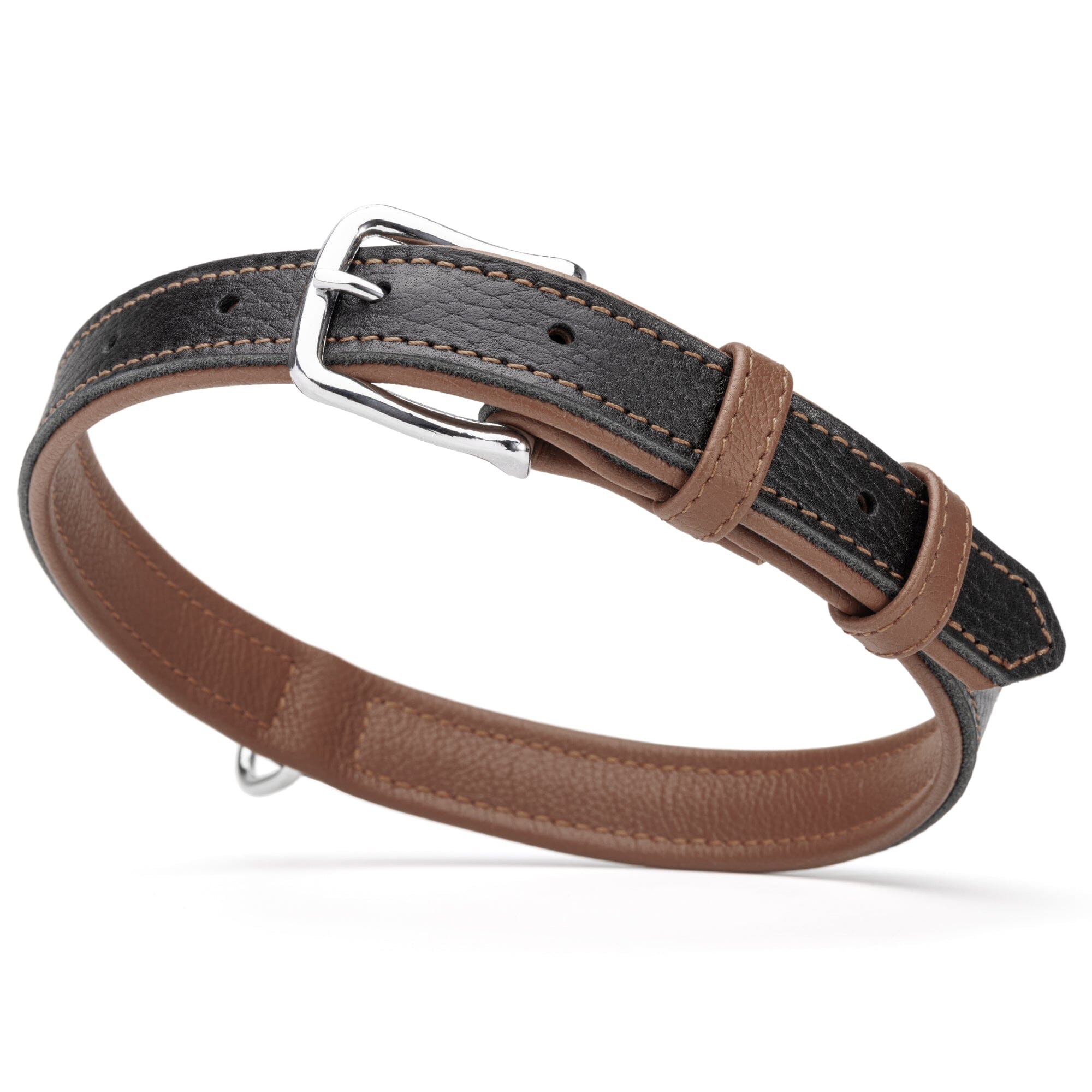 Soft Leather Dual-Color Flat Dog Collar by Dogline
