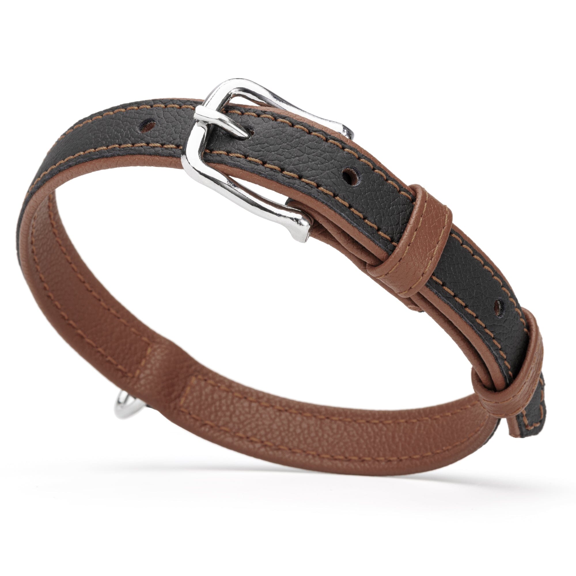 Soft Leather Dual-Color Flat Dog Collar by Dogline
