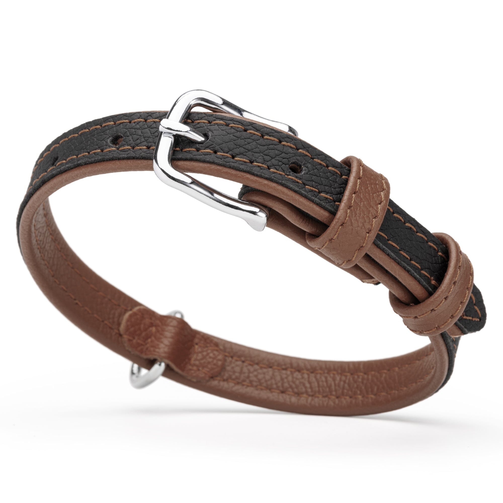 Soft Leather Dual-Color Flat Dog Collar by Dogline