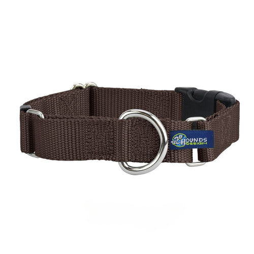 5/8″ and 1″ Brown Nylon Buckle Martingale Dog Collar by 2 Hounds Design