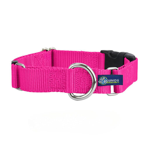 5/8″ and 1″ Hot Pink Nylon Buckle Martingale Dog Collar by 2 Hounds Design