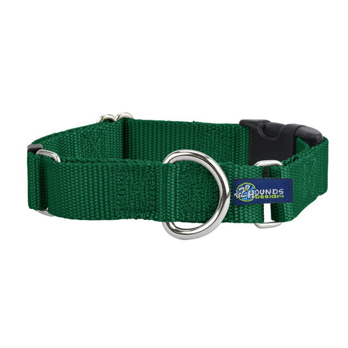 5/8″ and 1″ Kelly Green Nylon Buckle Martingale Dog Collar by 2 Hounds Design