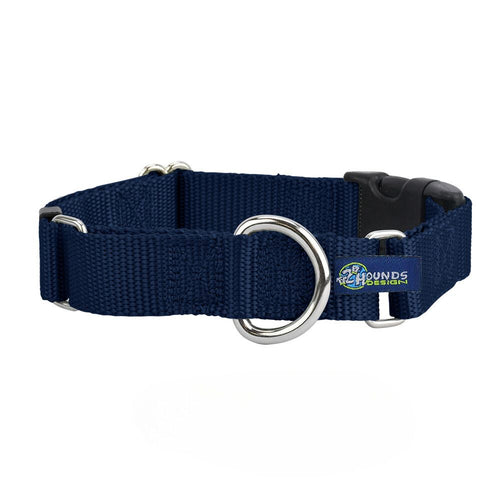 5/8″ and 1″ Navy Blue Nylon Buckle Martingale Dog Collar by 2 Hounds Design