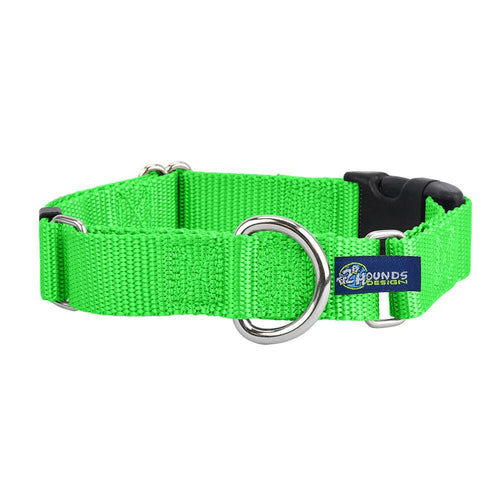 5/8″ and 1″ Neon Green Nylon Buckle Martingale Dog Collar by 2 Hounds Design