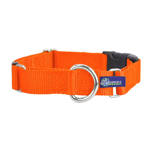 5/8″ and 1″ Neon Orange Nylon Buckle Martingale Dog Collar by 2 Hounds Design