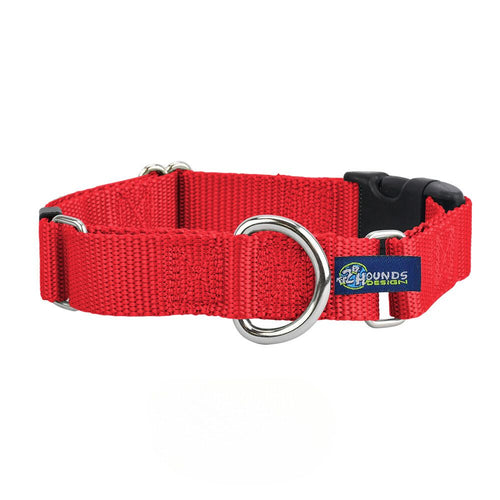 5/8″ and 1″ Red Nylon Buckle Martingale Dog Collar by 2 Hounds Design