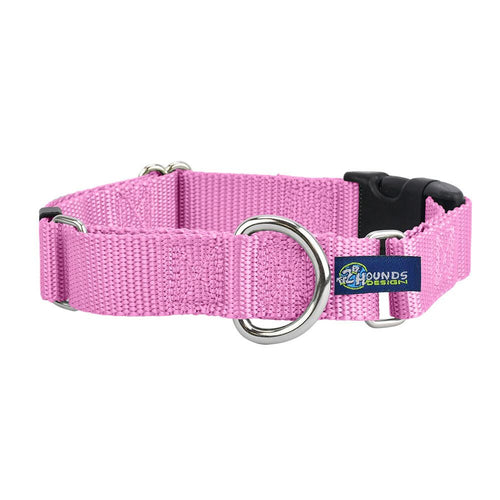5/8″ and 1″ Rose Pink Nylon Buckle Martingale Dog Collar by 2 Hounds Design