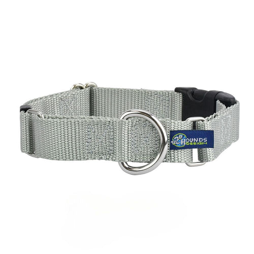 5/8″ and 1″ Silver Nylon Buckle Martingale Dog Collar by 2 Hounds Design