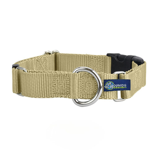 5/8″ and 1″ Tan Nylon Buckle Martingale Dog Collar by 2 Hounds Design