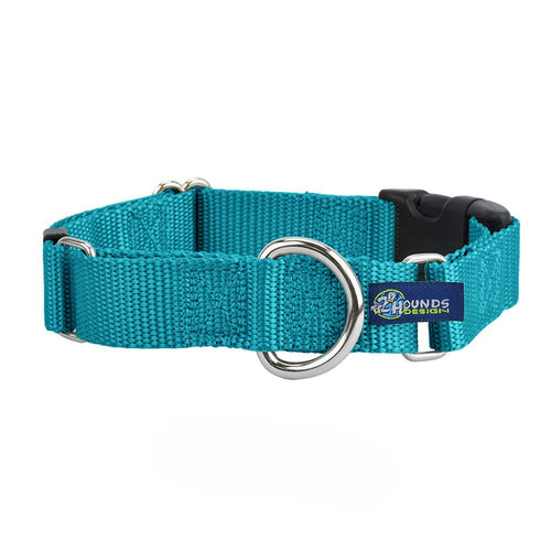 5/8″ and 1″ Teal Nylon Buckle Martingale Dog Collar by 2 Hounds Design