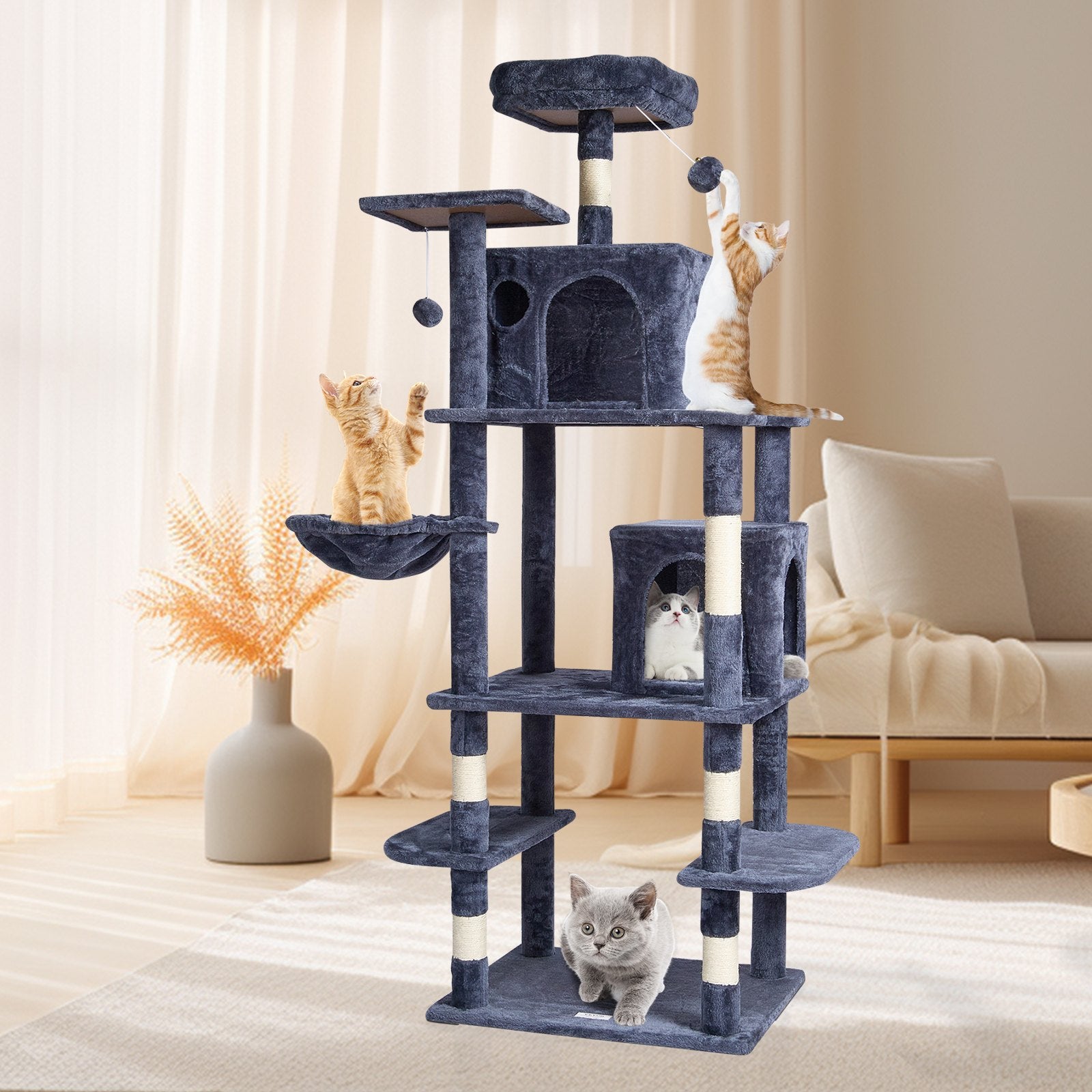 Cat Tree Cat Tower with Cat Condos Sisal Scratching Post Dark Grey by VetsPetStore
