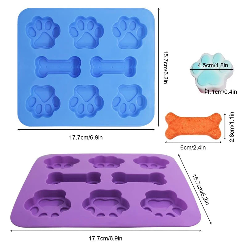 Dog Paw & Bone Shaped Kitchen Silicone Pet Treat Molds 8-Cavity by Love My Pet