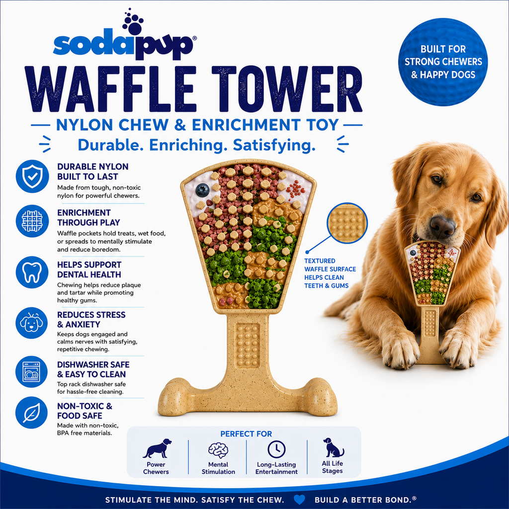 Waffle Tower Nylon Chew & Enrichment Toy | 2-in-1 for Aggressive Chewers | SodaPup by SodaPup/True Dogs, LLC