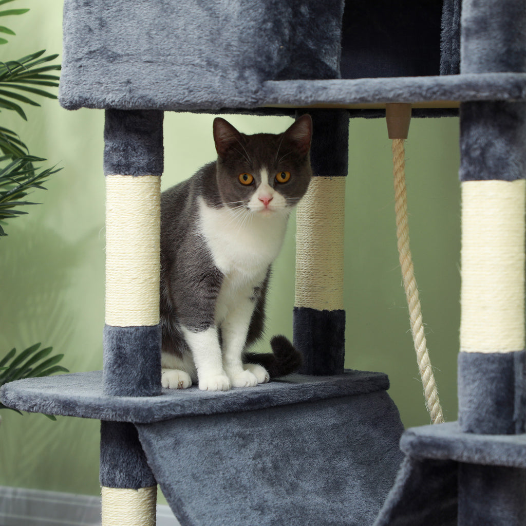 81" Cat Tree w/ Cat Scratching Posts, Scratching Board, Condos, Beds, Hammocks, Toy Balls, Rope Cat Toy, Gray by VetsPetStore