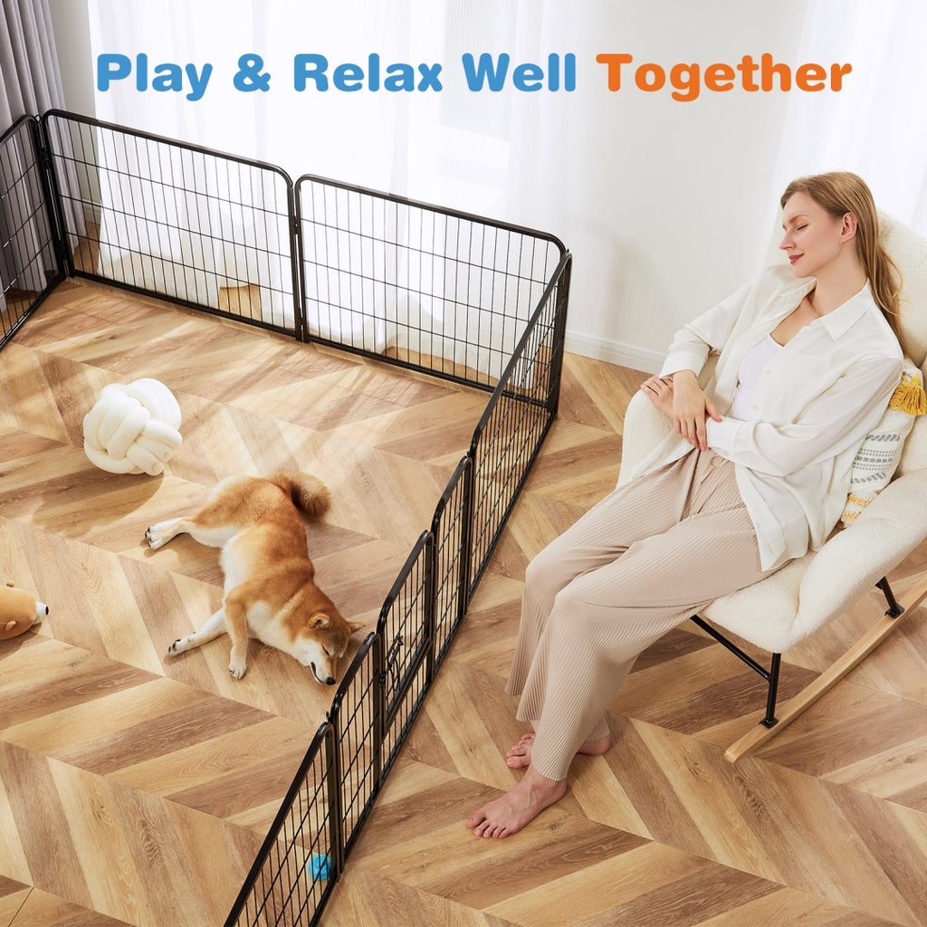 Dog Playpen Indoor Fence Height Metal Exercise Pen With Door Small Puppy-Medium-Large Dogs Animal Pet For Outdoor, Garden, Yard by VetsPetStore