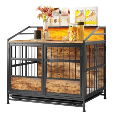 Multi-function Furniture Style Dog Crates With Storage, Dog Crate Furniture Large Wooden Dog Kennel With Double Doors, For Large Medium Dog Indoor, Brown by VetsPetStore