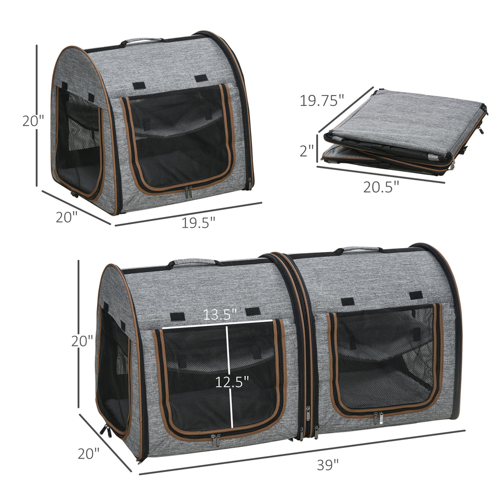 Portable Soft-sided Cat Carrier With Divider, Two Compartments, Padded And Storage Bag, Grey by VetsPetStore