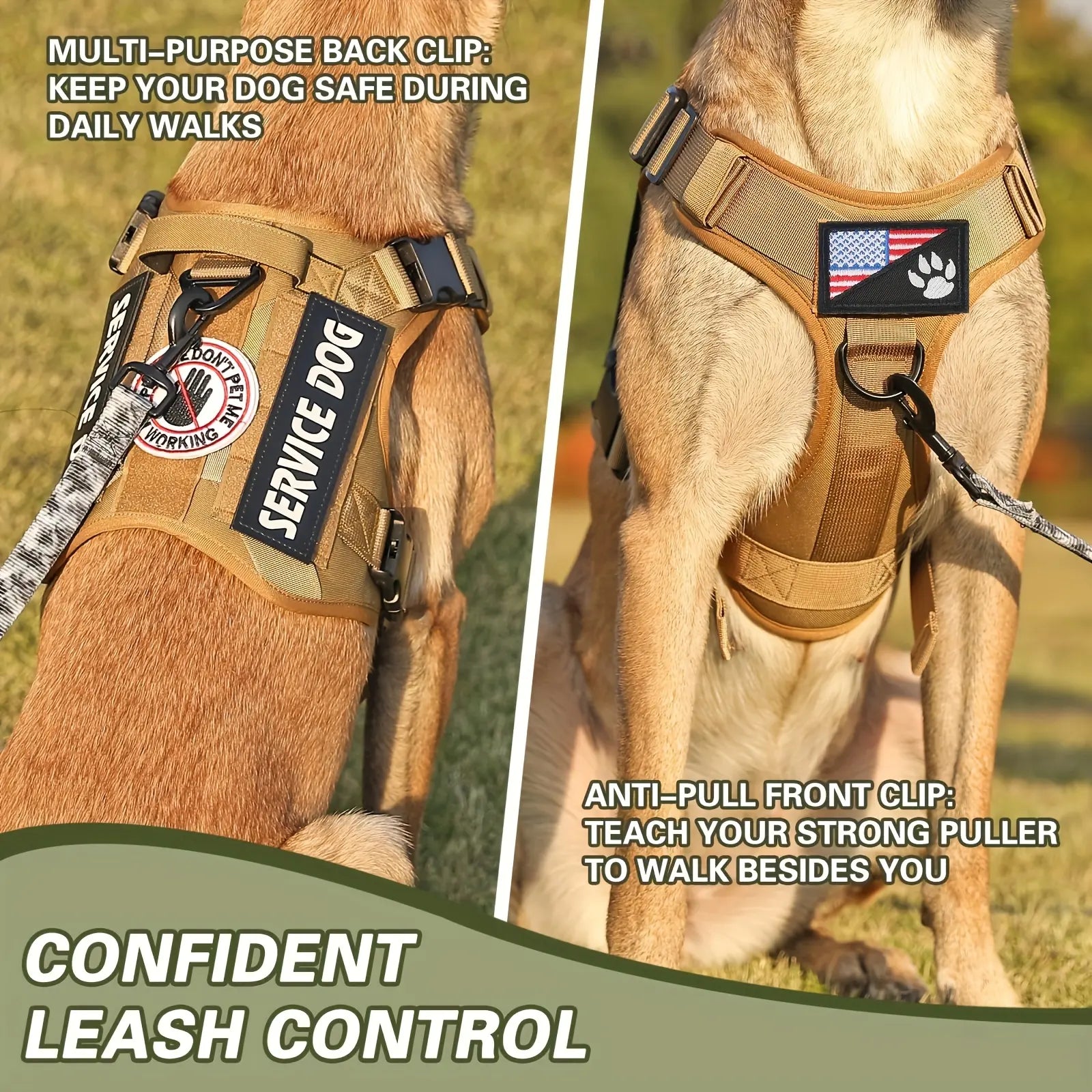 American Local Tactical Service Dog Harness Vest Adjustable Reflective Dog Harness by VetsPetStore