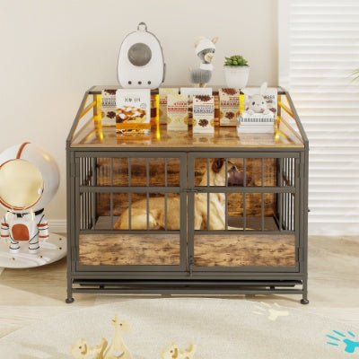 Multi-function Furniture Style Dog Crates With Storage, Dog Crate Furniture Large Wooden Dog Kennel With Double Doors, For Large Medium Dog Indoor, Brown by VetsPetStore