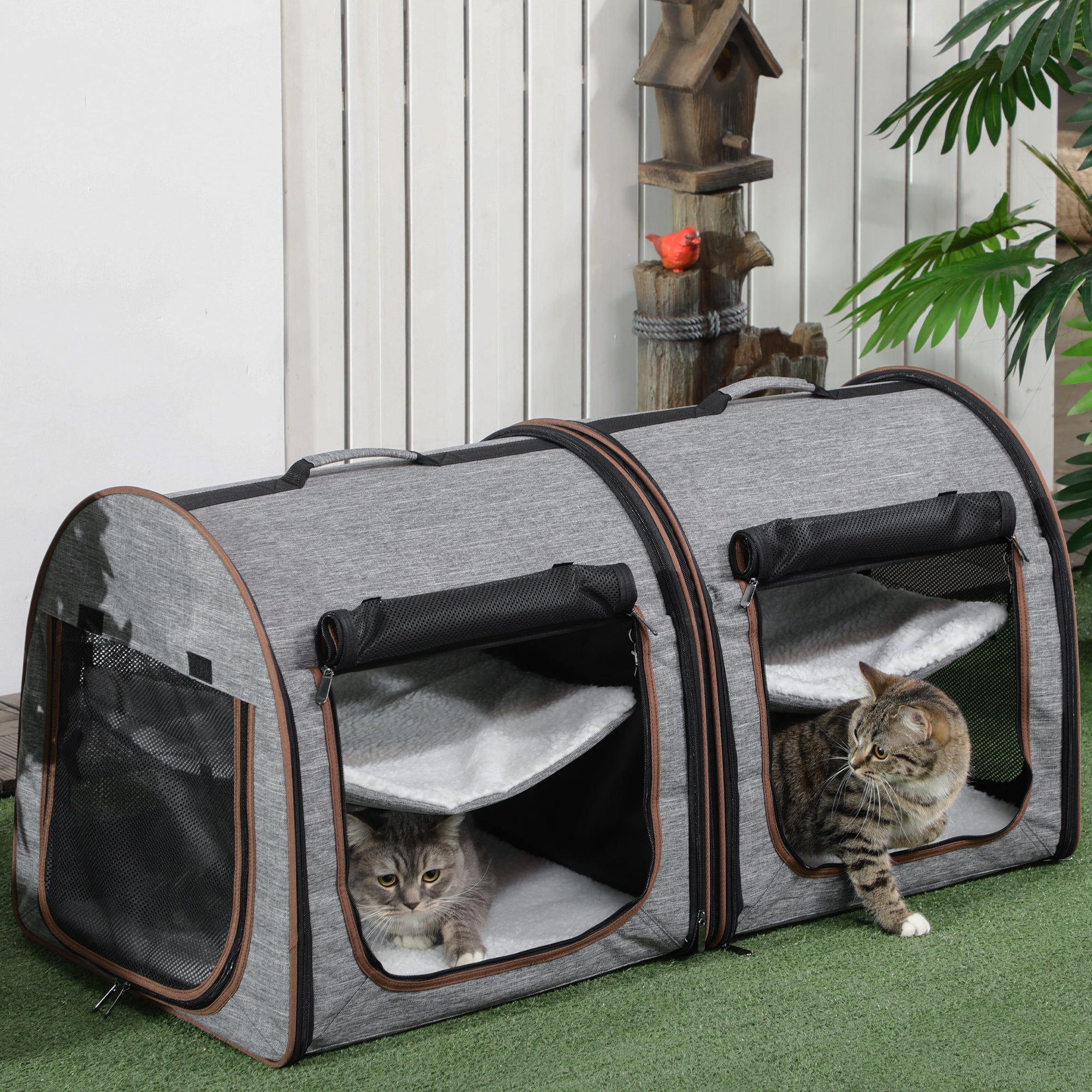 Portable Soft-sided Cat Carrier With Divider, Two Compartments, Padded And Storage Bag, Grey by VetsPetStore