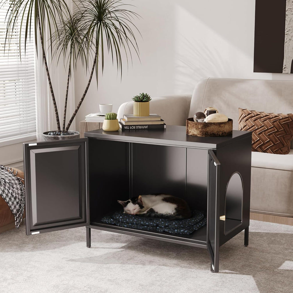 Cat Litter Box Enclosure Furniture With Barn Door