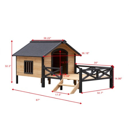 Outdoor Large Wooden Cabin House Style Wooden Dog Kennel With Porch by Amazing Pet Bargains