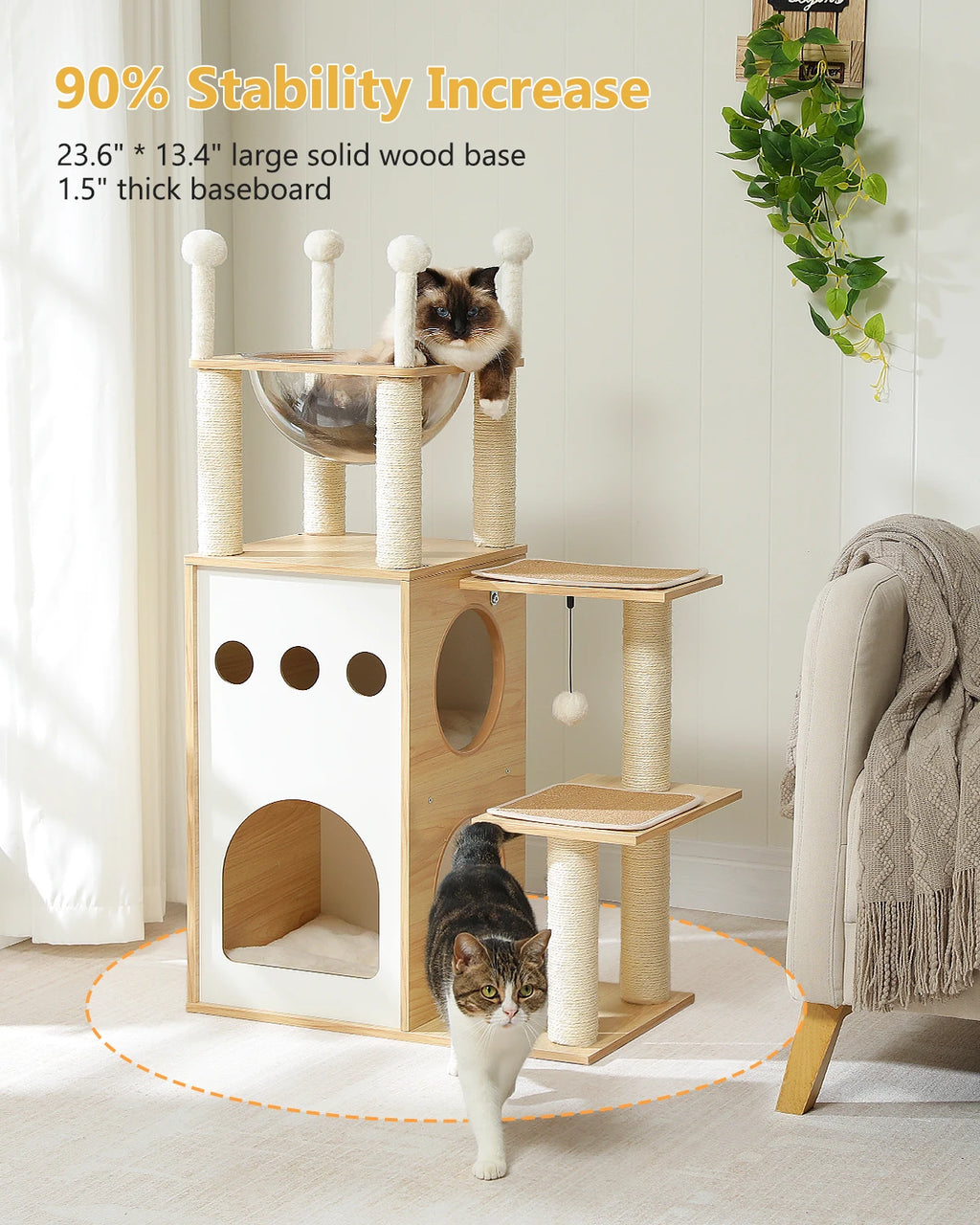 Modern Wood Cat Tree And Heavy Duty Scratch Post by Love My Pet