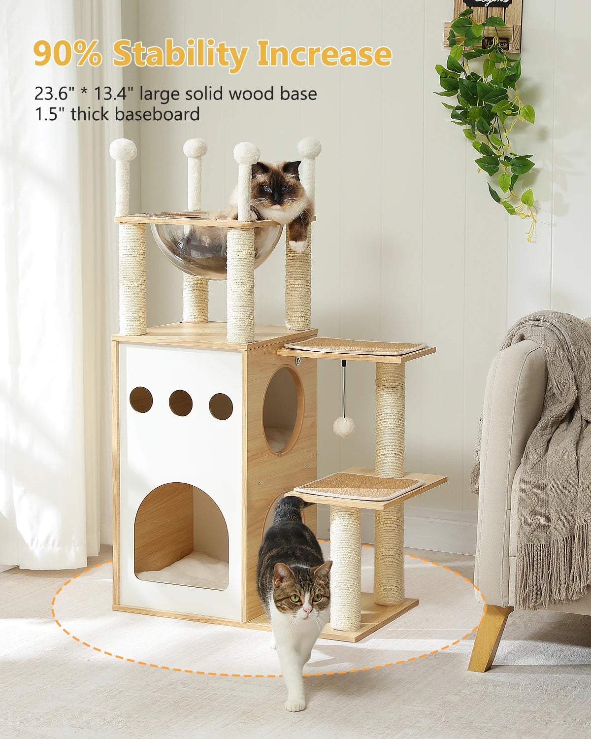 Modern Wood Cat Tree And Heavy Duty Scratch Post by Love My Pet