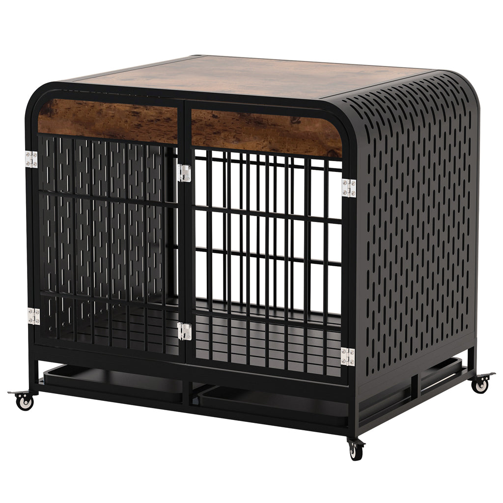Heavy Duty Dog Crate, Wooden Table 42inch Brown