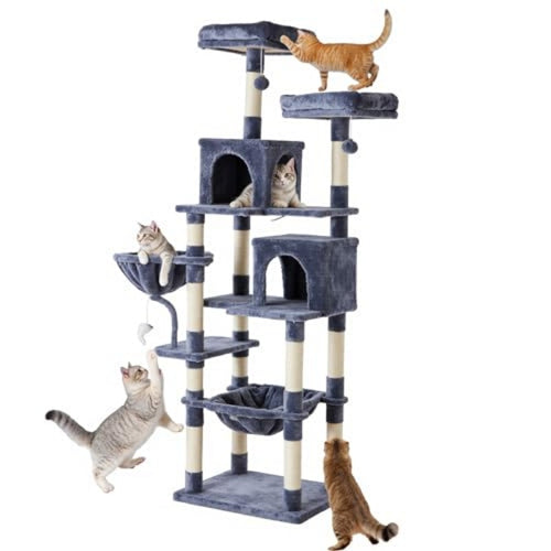 71-inch Large Multi-story Cat Climbing Tower, Natural Sisal Grabber Posts by VetsPetStore