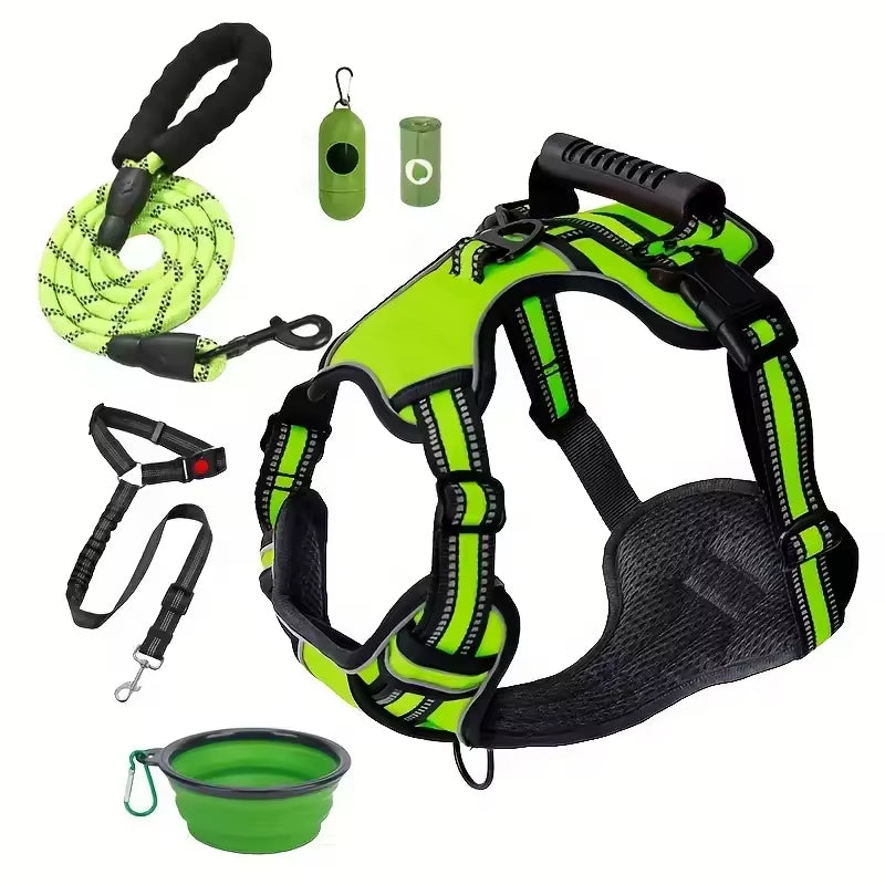 Tactical Service Dog Harness Strap Set, Car Seat Belt, Collapsible Bowl, Biodegradable Trash Bag Set by VetsPetStore
