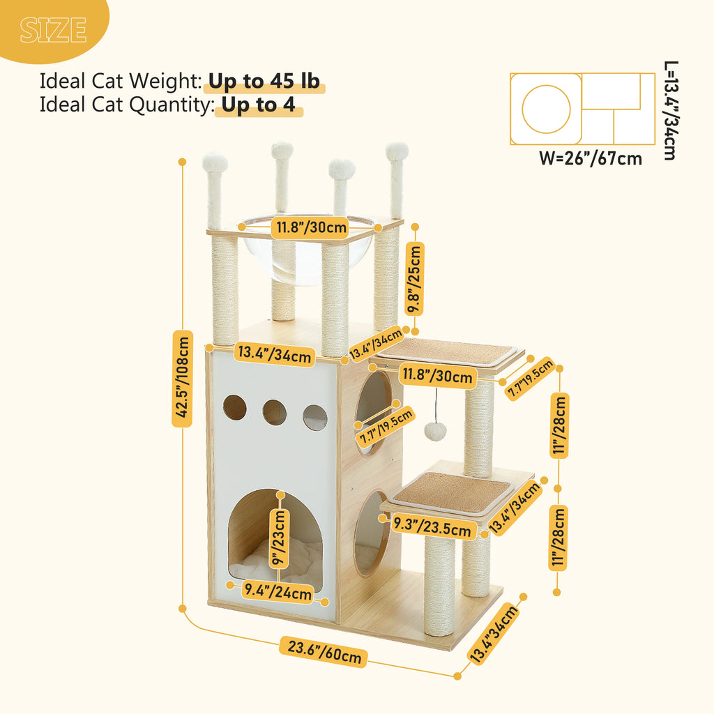 Modern Wood Cat Tree And Heavy Duty Scratch Post by Love My Pet