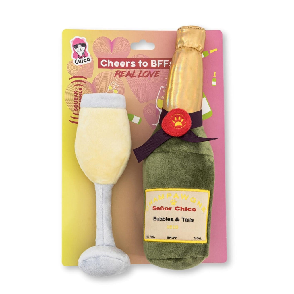 Champawgne-Cheers Plush Dog Toy Gift Set – with Squeaker & Crinkle Paper by American Pet Supplies