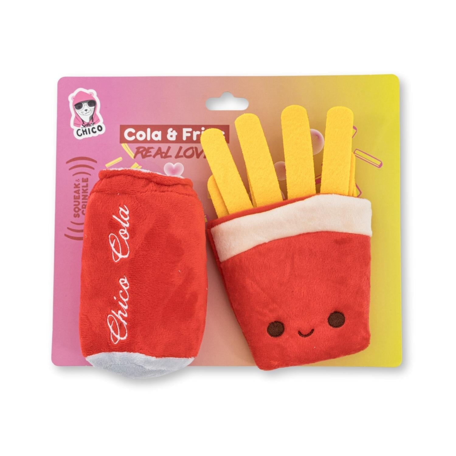 Cola & Fries Plush Dog Toy Gift Set – with Squeaker & Crinkle Paper for Fun Play by American Pet Supplies
