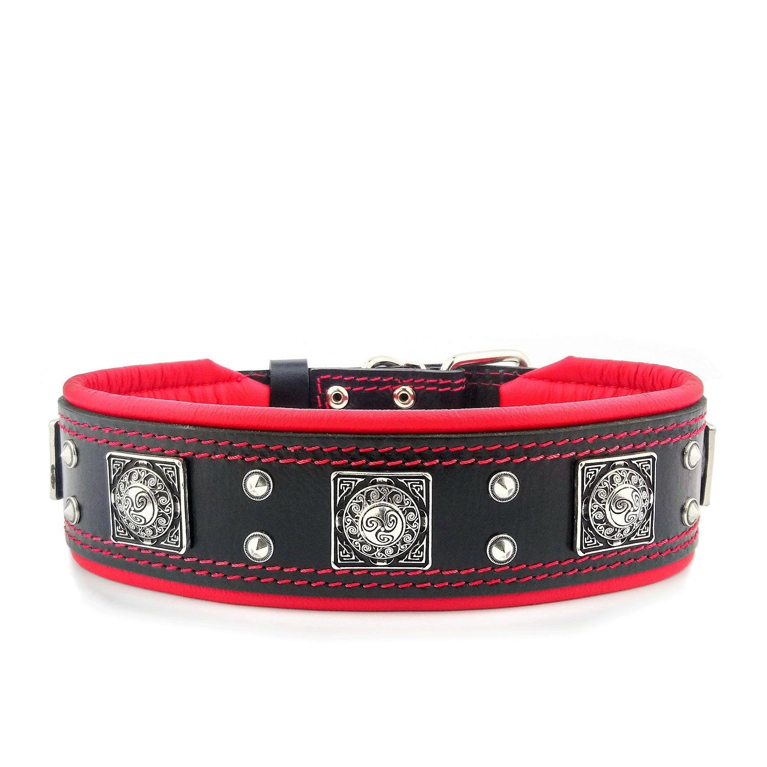 The "Eros" collar 2.5 inch wide black & red by Bestia Dog Gear