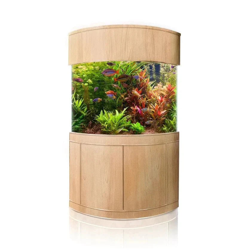 440g Corner 1/4 Cylinder Glass Aquarium Set in Unstained Wood by AQUA VIM