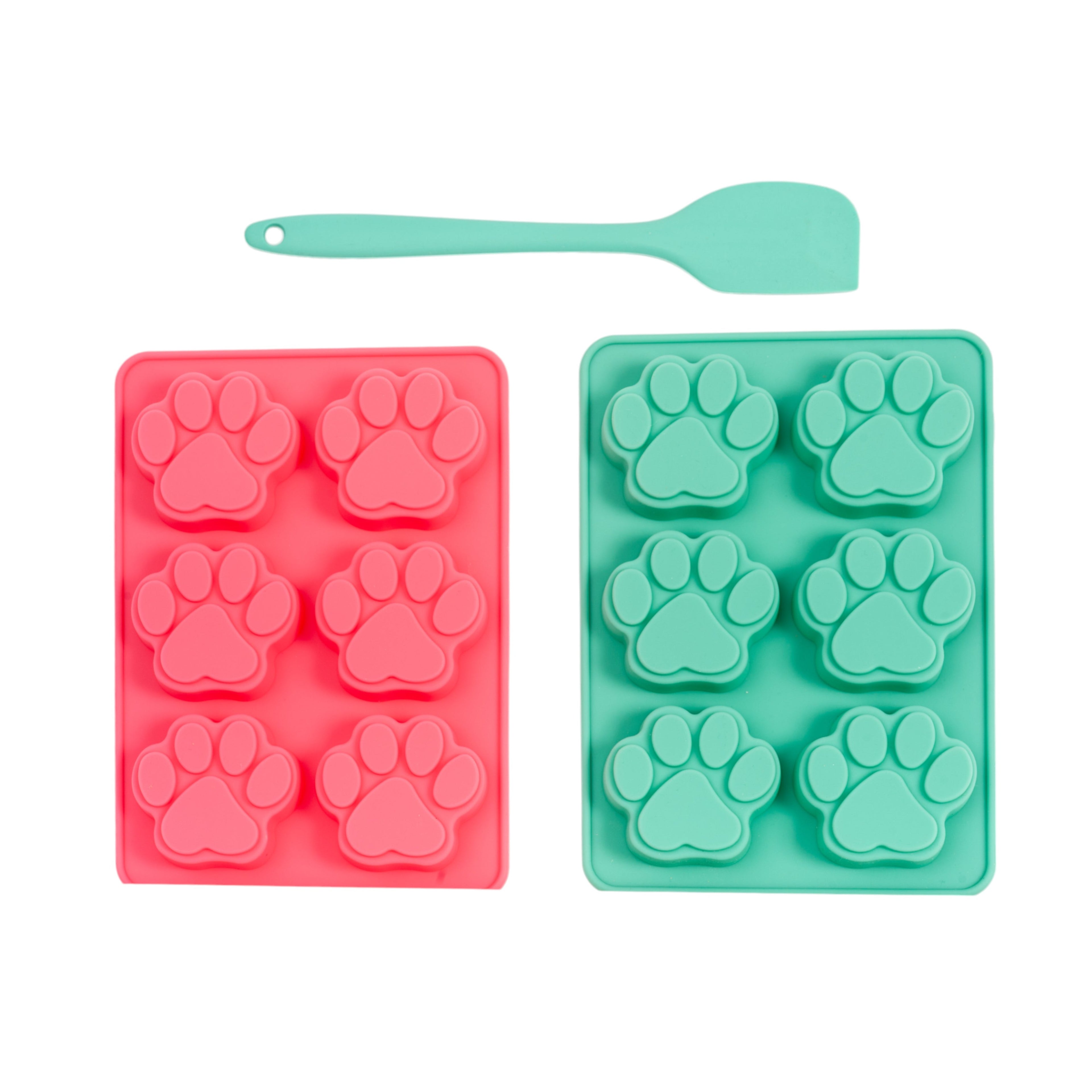 Country Living 3-Piece Silicone Baking Kit – Includes 2 Baking Trays (6-Cavity Paw Print Mold) & Spatula – for Homemade Dog Treats, Candy, Chocolate, and Ice Cubes by American Pet Supplies