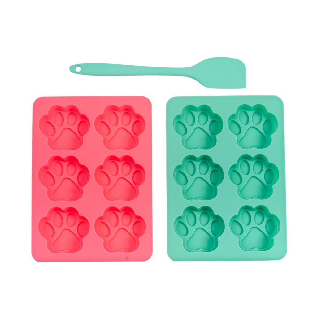 Country Living 3-Piece Silicone Baking Kit – Includes 2 Baking Trays (6-Cavity Paw Print Mold) & Spatula – for Homemade Dog Treats, Candy, Chocolate, and Ice Cubes by American Pet Supplies